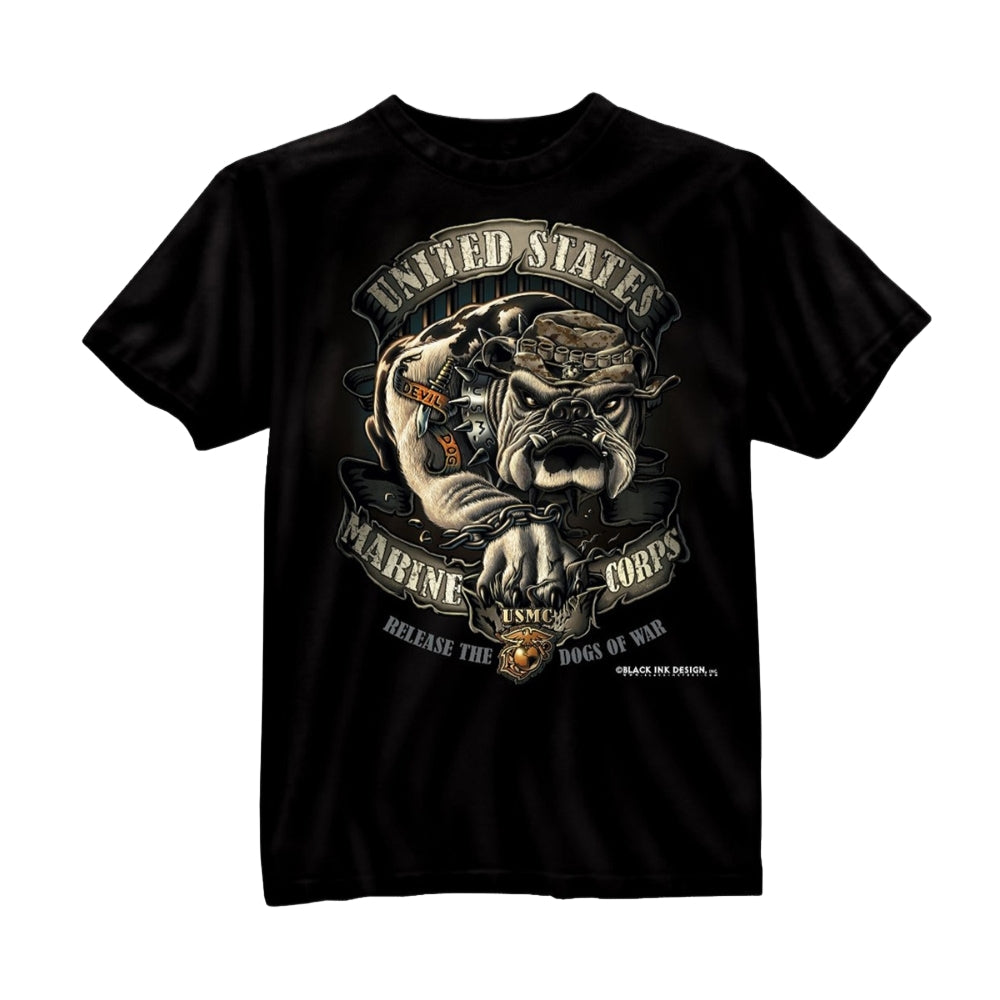 Black Ink U.S.M.C. Bulldog T-Shirt (Black) | All Security Equipment - 1