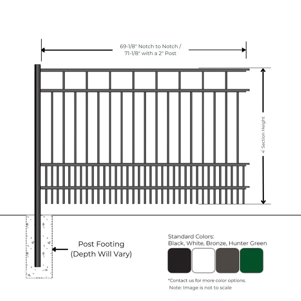 Commercial Fence 4’ H x 6’ W Aluminum Carolina Style - iDeal