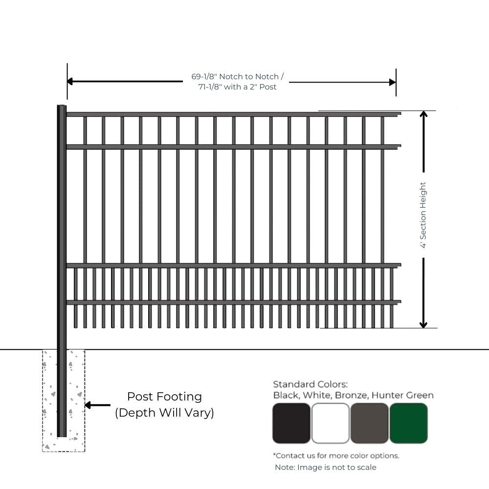 Commercial Fence 4’ H x 6’ W Aluminum Long Islander Style - iDeal