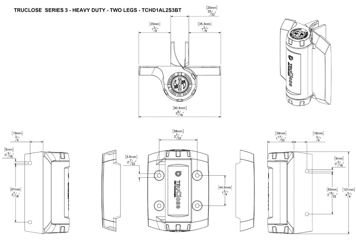 D&D Technologies TruClose 2 Leg Heavy Duty Self-Closing Hinge for Metal Gates (Black) | DND-TCHD1AL2S3BT