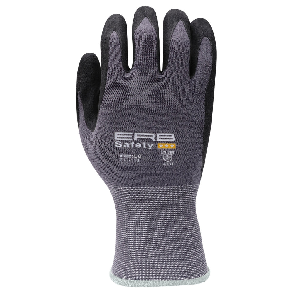ERB Safety 211-113 Premium Nylon Nitrile MicroFoam Gloves (Gray)