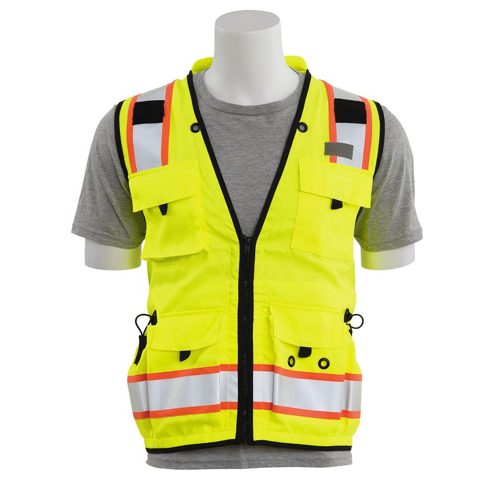 ERB Safety S252C Type R, Class 2 Deluxe Surveyor Safety Vest with Grommets, 15 Pockets, and Padded Neck (Hi-Viz Lime) Pack of 3