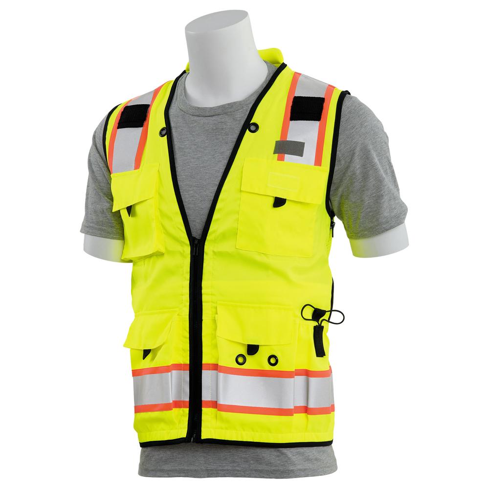 ERB Safety S252C Type R, Class 2 Deluxe Surveyor Safety Vest with Grommets, 15 Pockets, and Padded Neck (Hi-Viz Lime) Pack of 3