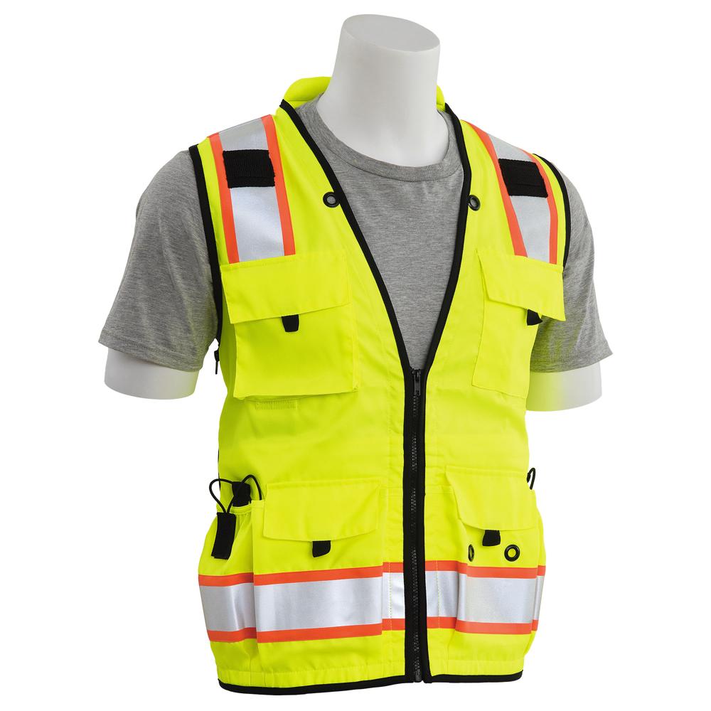 ERB Safety S252C Type R, Class 2 Deluxe Surveyor Safety Vest with Grommets, 15 Pockets, and Padded Neck (Hi-Viz Lime) Pack of 3