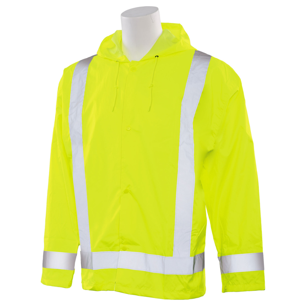 ERB Safety S373 Rain Jacket Attached Hood (Hi-Viz Lime)