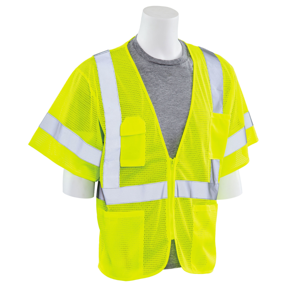 ERB Safety S663P Type R, Class 3 Mesh Zip Front Safety Vest (Lime)