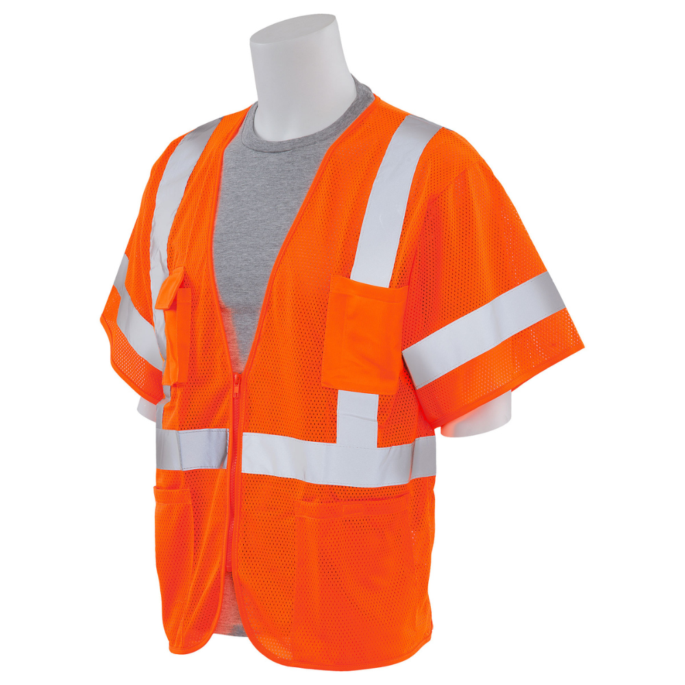 ERB Safety S663P Type R, Class 3 Mesh Zip Front Safety Vest (Orange)