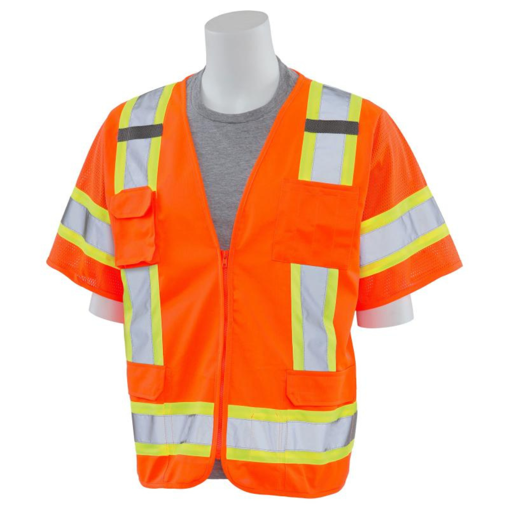 ERB Safety S680 Vest with Solid Front Mesh Back Reflective Tape Orange