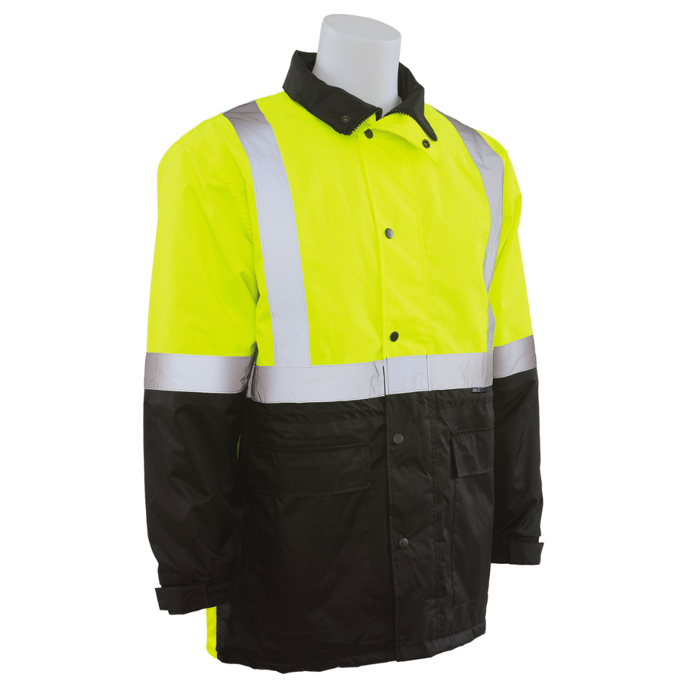 ERB Safety W144 Class 3 Black Bottom Parka (Hi-Viz Lime)