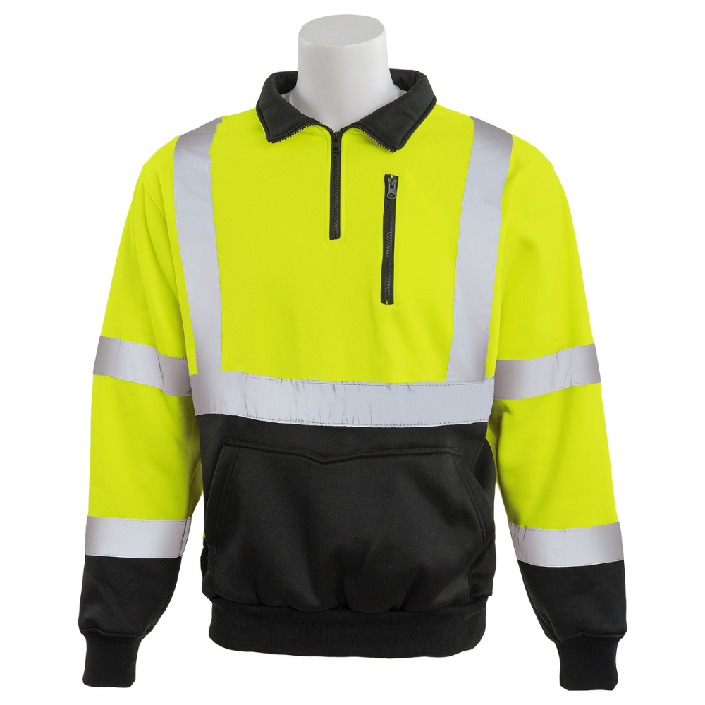 ERB Safety W379B Class 3 Quarter Zip Black Bottom Sweatshirt (Lime)