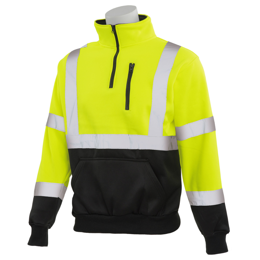 ERB Safety W379B Class 3 Quarter Zip Black Bottom Sweatshirt (Lime)