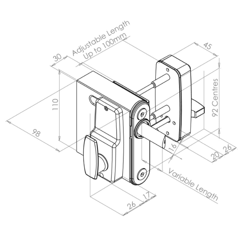 Gatemaster Surface-fixed Digital Lock - Right-Hand - Keypad On Both Sides | All Security Equipment