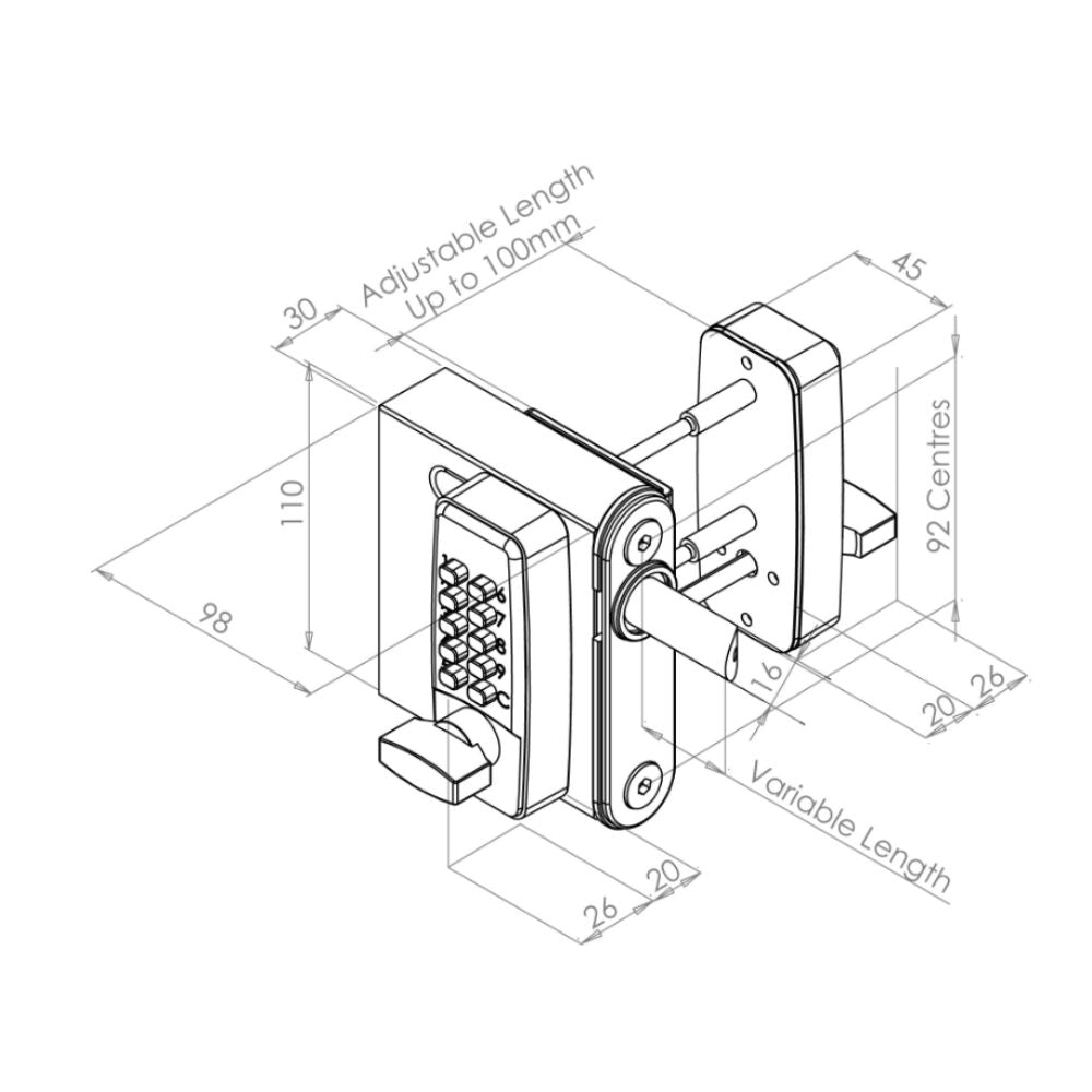 Gatemaster Surface-fixed Digital Lock - Right-Hand - Keypad On Both Sides | All Security Equipment