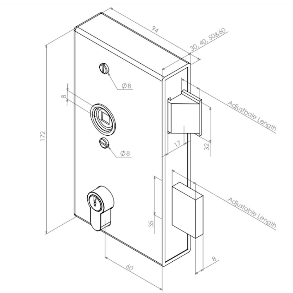 Gatemaster Weld-In Double Throw Latch Deadlock, 40mm Case | All Security Equipment