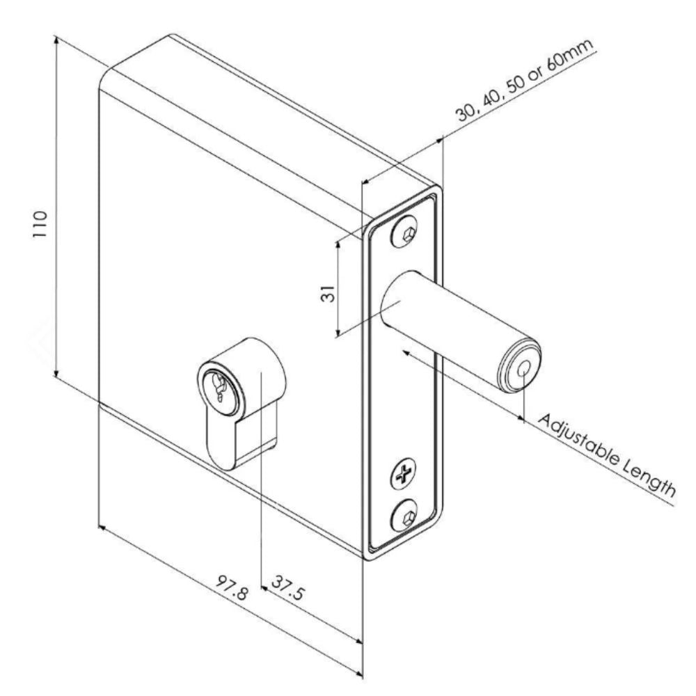Gatemaster Weld-In Keyed Deadlock, 60mm Case Width | All Security Equipment