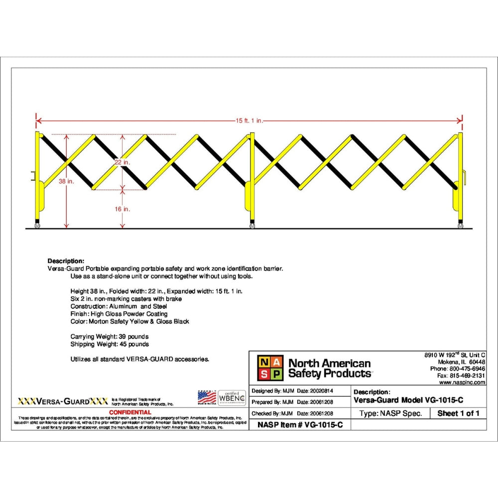 NASP Versa-Guard VG4015 Portable Expandable Barricade - 4