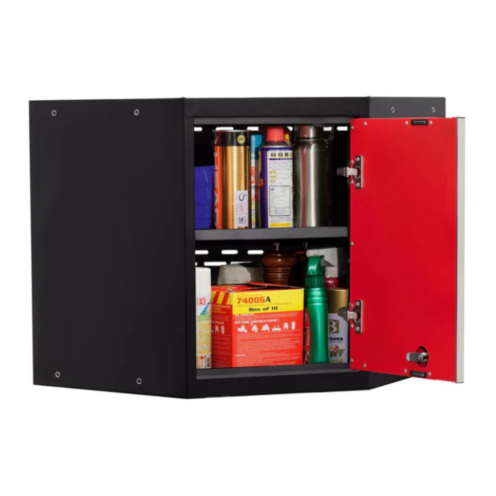 NewAge Pro Series Corner Wall Cabinet - Black Frame/Red Door 52201