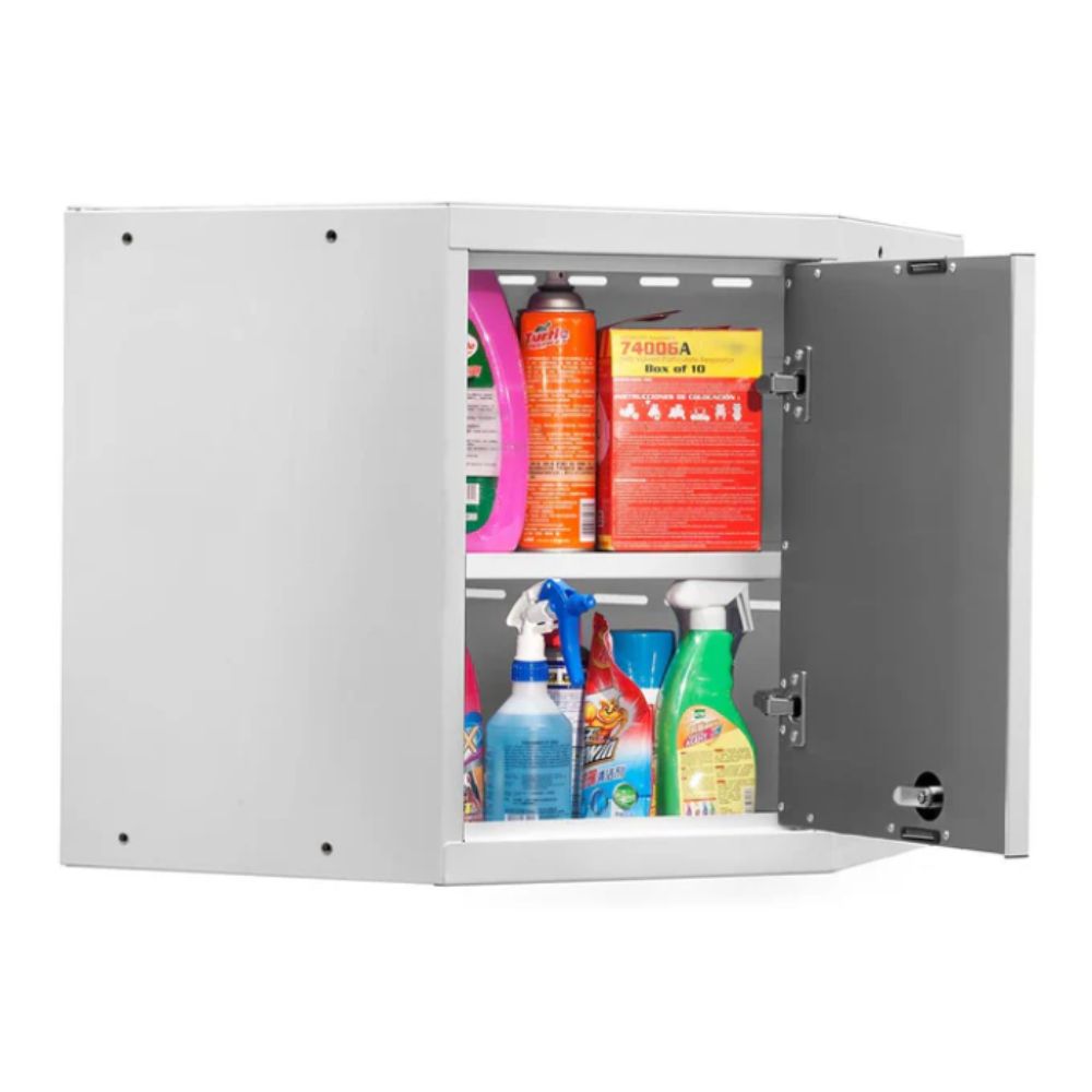 NewAge Pro Series Corner Wall Cabinet White Frame/Platinum Door 52401