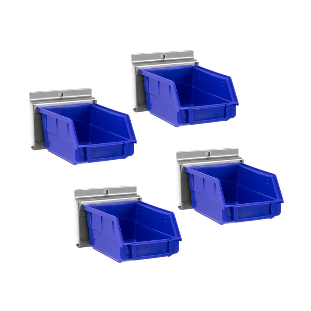 NewAge Products PVC Slatwall Blue Parts Bins with Support 4/pack 51784