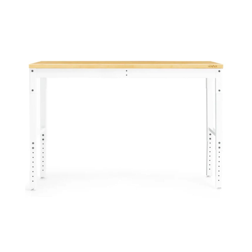 NewAge Pro Series Adjustable Height Workbench White w/ Bamboo Worktop