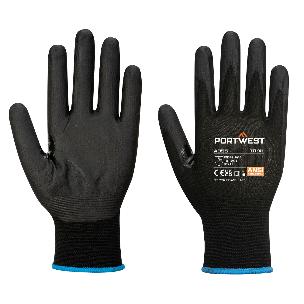 Portwest A355 - NPR15 Nitrile Foam Touchscreen Glove in Black (12 Pairs)