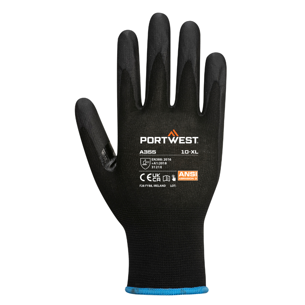 Portwest A355 - NPR15 Nitrile Foam Touchscreen Glove in Black (12 Pairs)