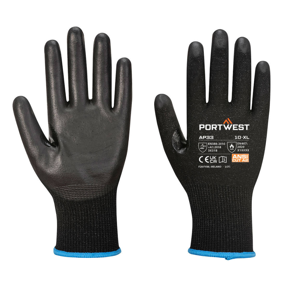 Portwest AP33 - LR15 PU Touchscreen Glove in Black (12 Pairs)