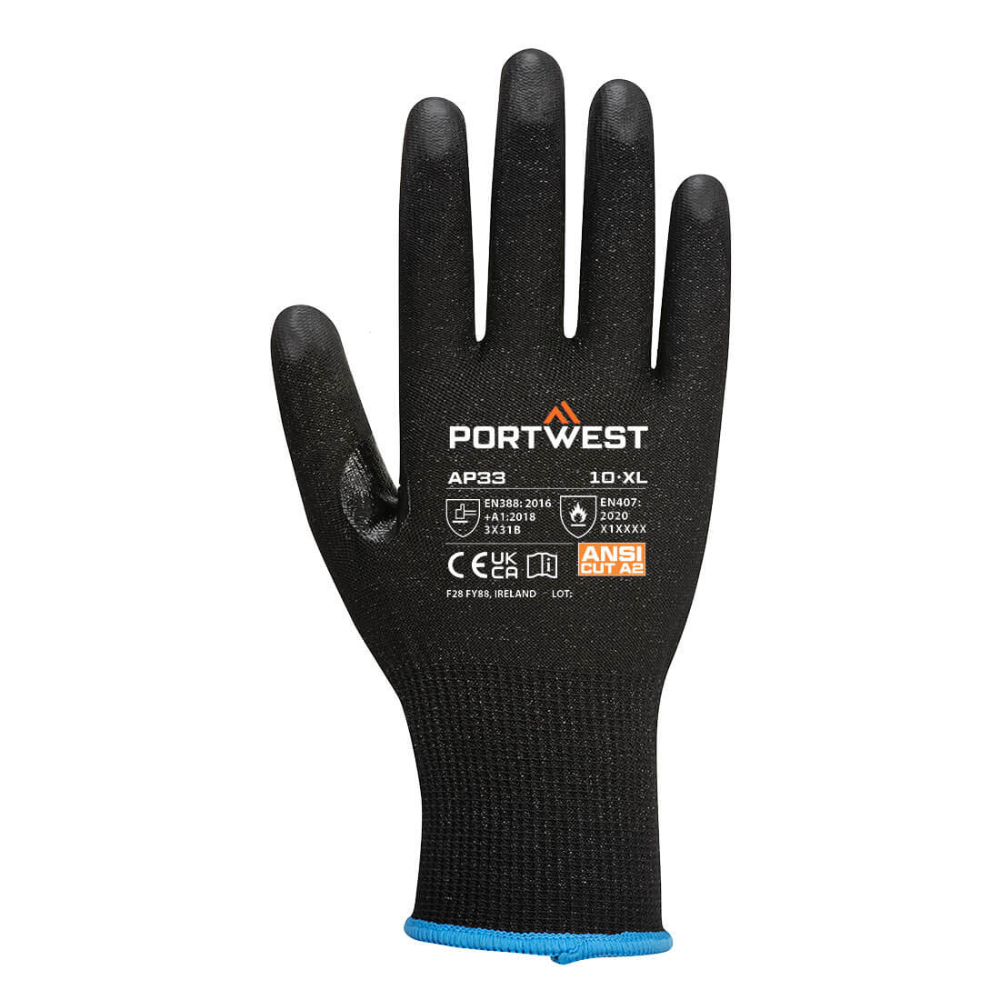 Portwest AP33 - LR15 PU Touchscreen Glove in Black (12 Pairs)