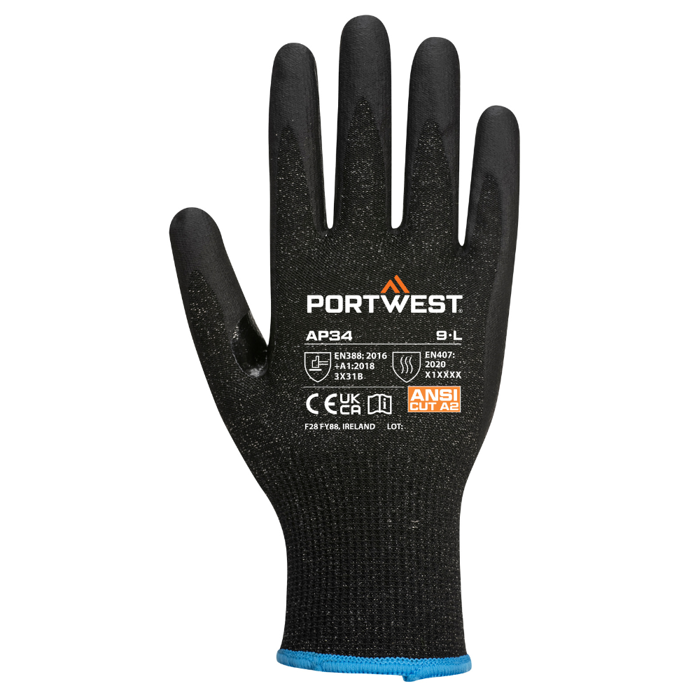 Portwest AP34 - LR15 Nitrile Foam Touchscreen Glove in Black (12 Pairs)