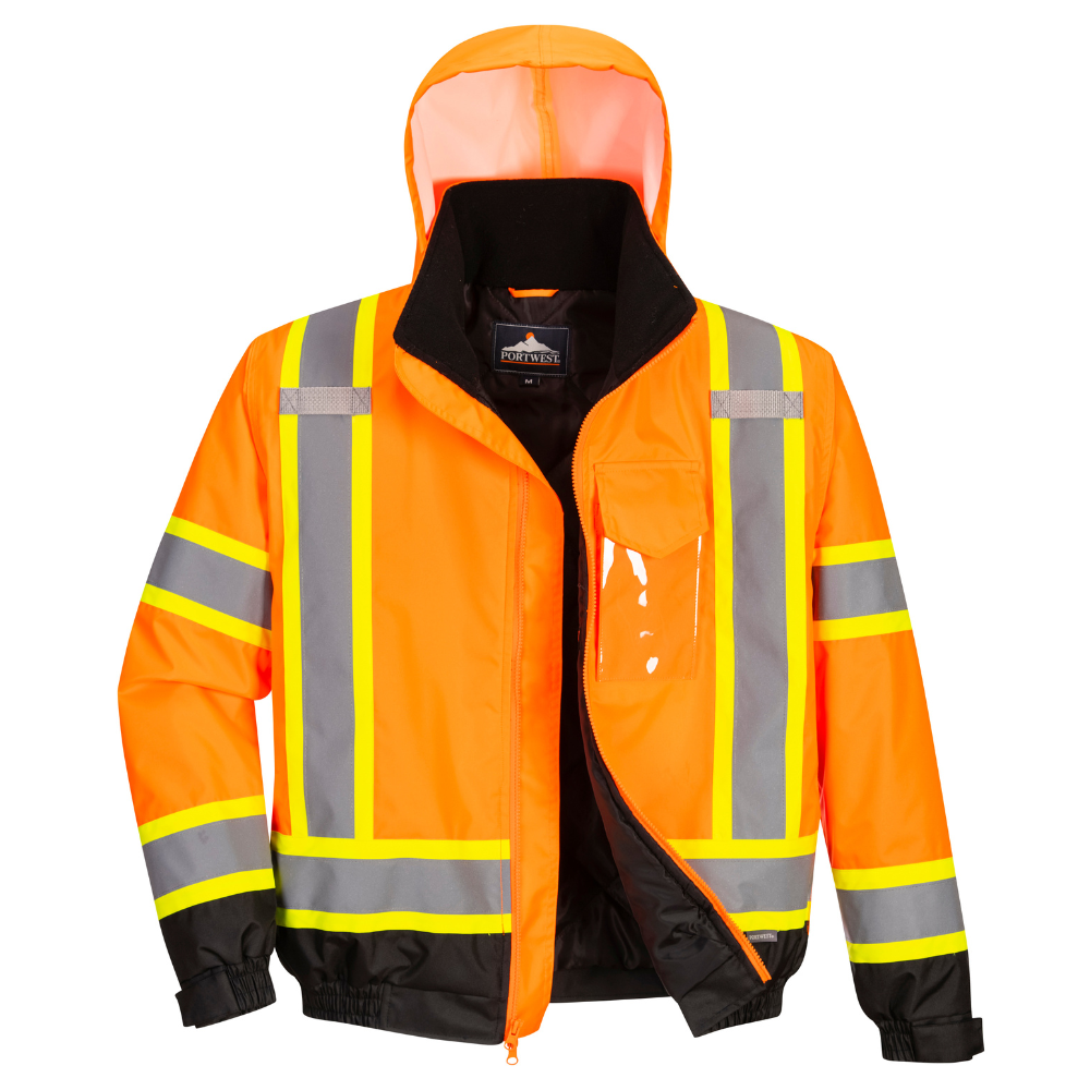 Portwest CA160 - Hi-Vis X Back Contrast Tape Winter Bomber Jacket (Orange/Black)