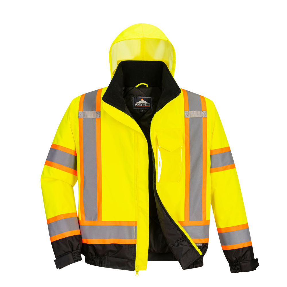 Portwest CA160 - Hi-Vis X Back Contrast Tape Winter Bomber Jacket (Yellow/Black)