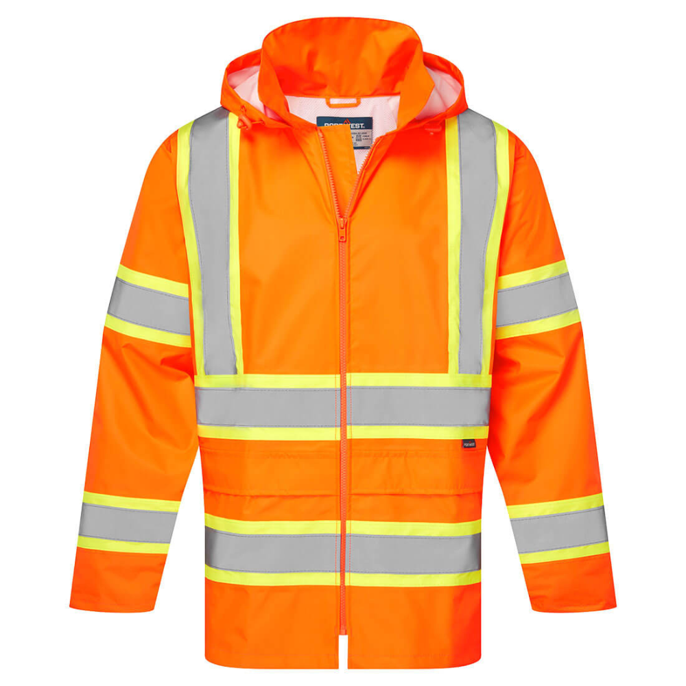 Portwest CA400 - Hi-Vis X Back Contrast Tape Rain Jacket (Orange)