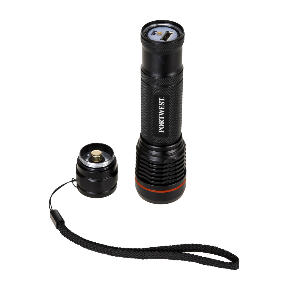 Portwest PA75 - USB Rechargeable Flashlight (Black) | POR-PA75BKR