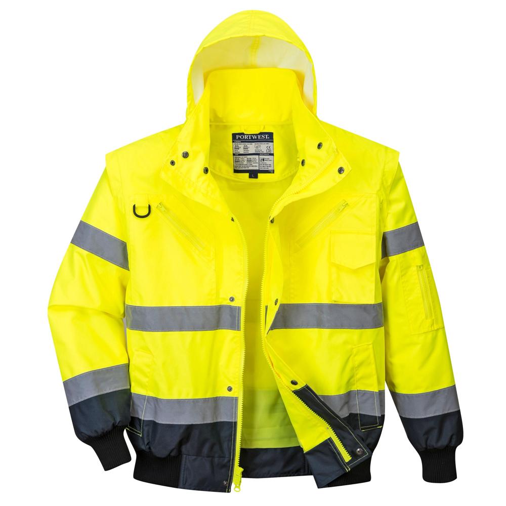 Portwest UC465 - Hi-Vis Contrast Bomber Jacket (Yellow/Navy)