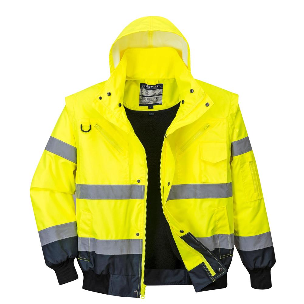 Portwest UC465 - Hi-Vis Contrast Bomber Jacket (Yellow/Navy)