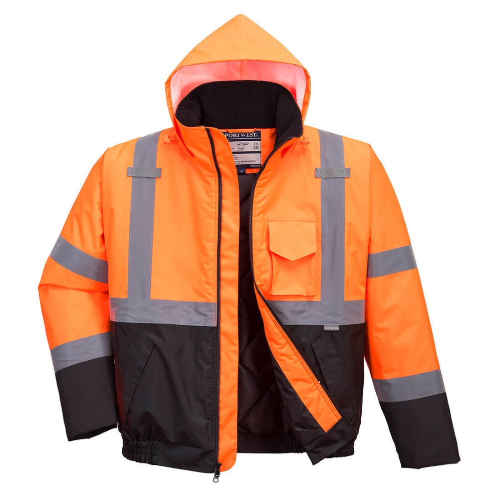 Portwest US363 - Hi-Vis Contrast Winter Bomber Jacket (Orange/Black) - 1