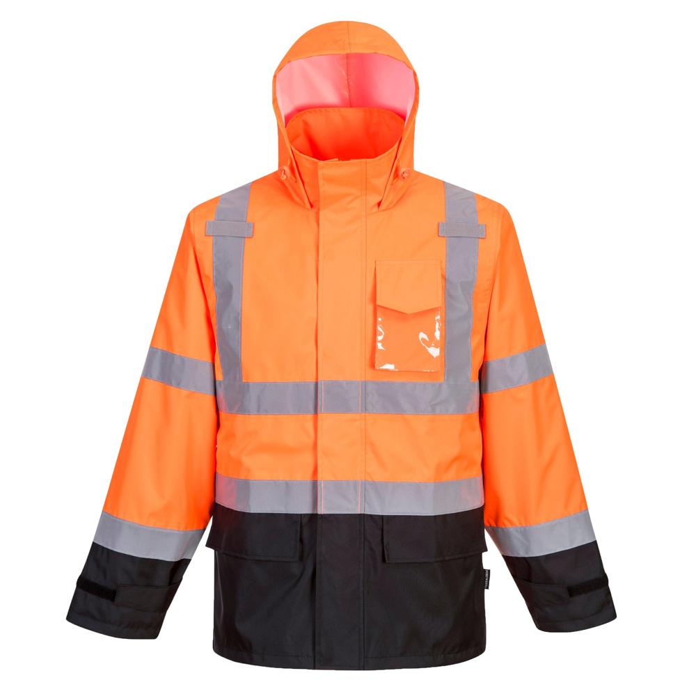 Portwest US366 - Hi-Vis Contrast Rain Jacket (Orange/Black)