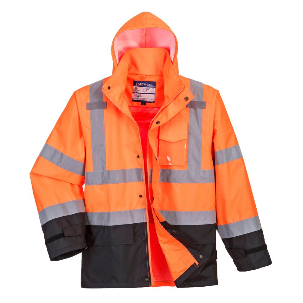 Portwest US366 - Hi-Vis Contrast Rain Jacket (Orange/Black)