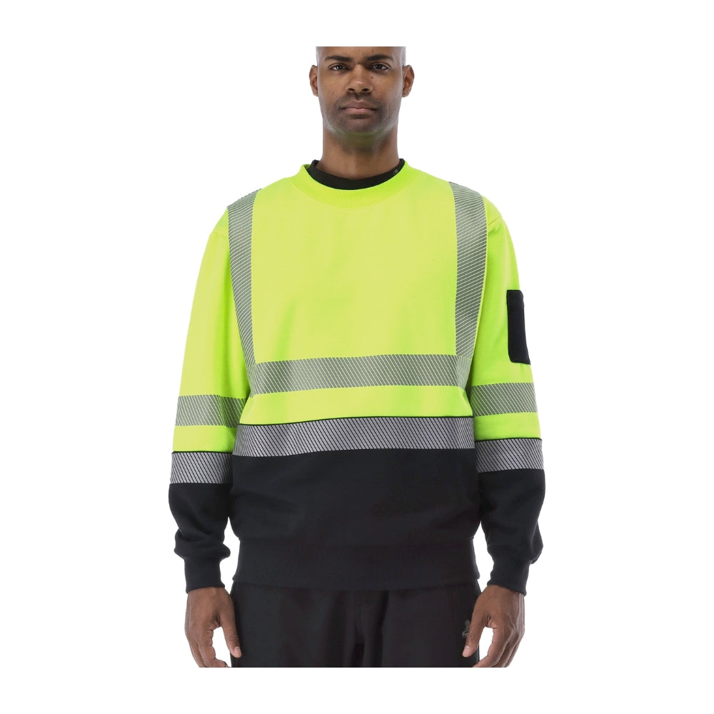 RefrigiWear HiVis Crewneck Sweatshirt with Reflective Tape (Black Lime) | All Security Equipment