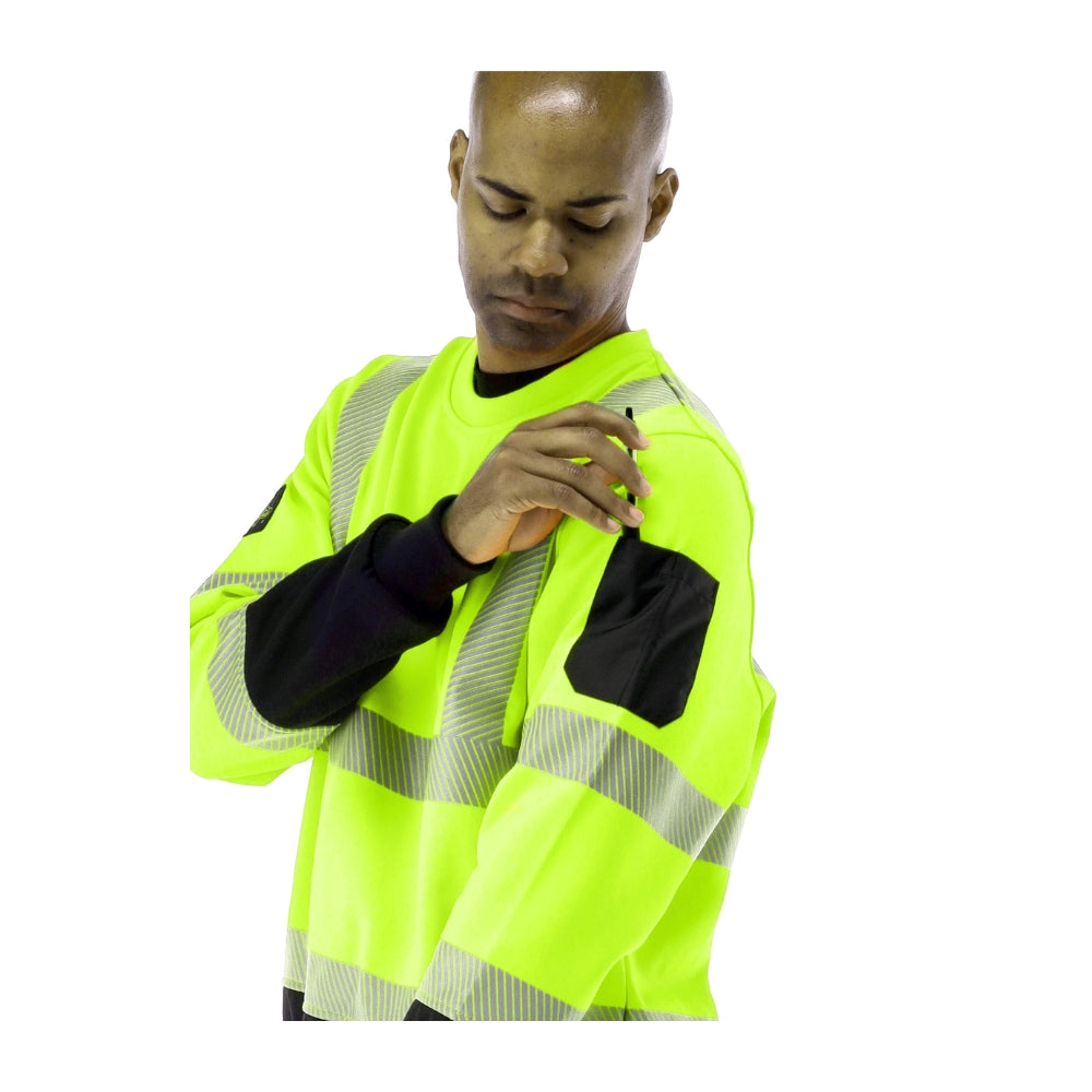 RefrigiWear HiVis Crewneck Sweatshirt with Reflective Tape (Black Lime) | All Security Equipment