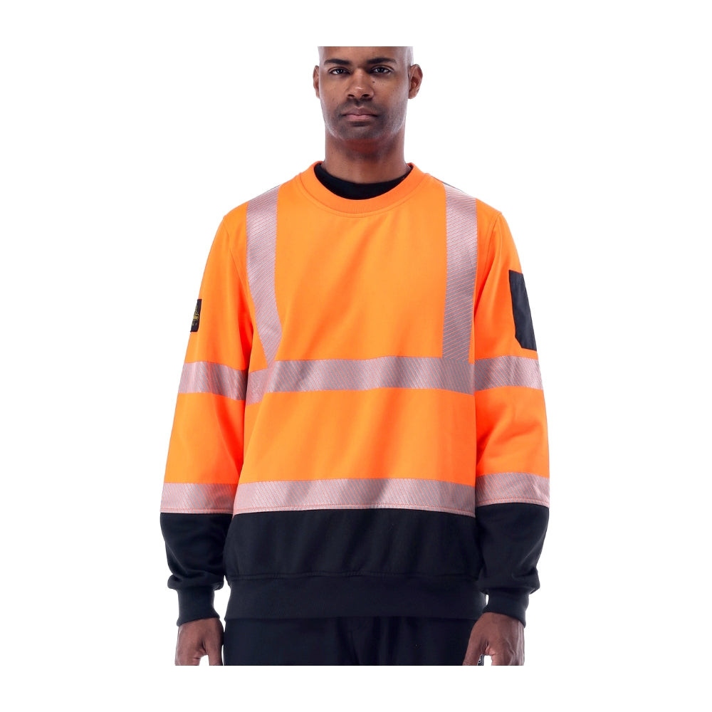 RefrigiWear HiVis Crewneck Sweatshirt with Reflective Tape (Black/Orange) | All Security Equipment