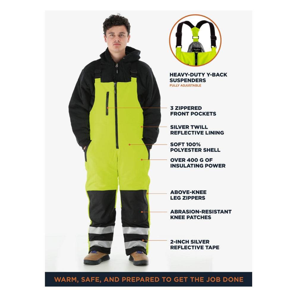 RefrigiWear HiVis Insulated Softshell Bib Overalls (Black Lime) | All Security Equipment