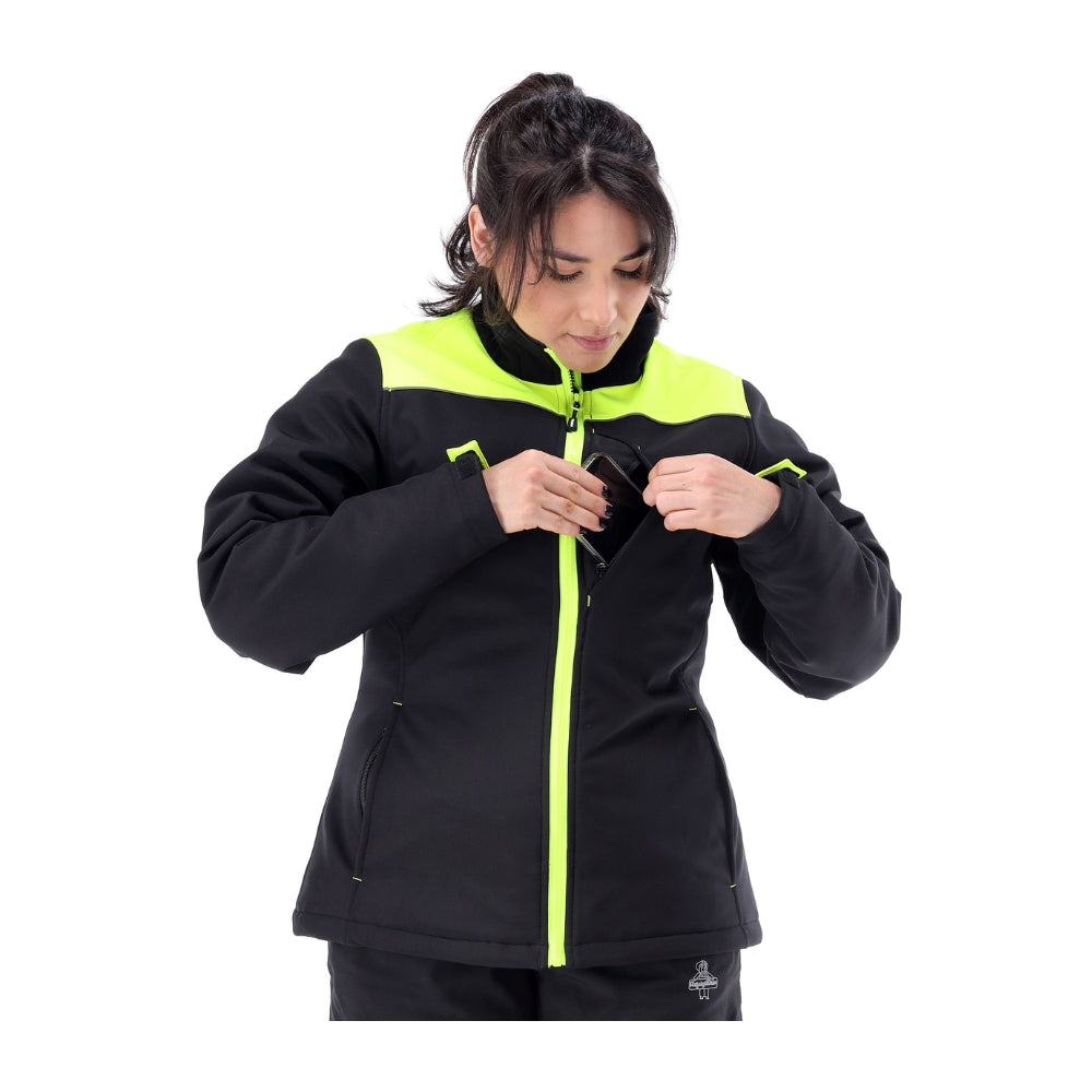 RefrigiWear Women's Two-Tone HiVis Insulated Softshell Jacket (Black/Lime) | All Security Equipment