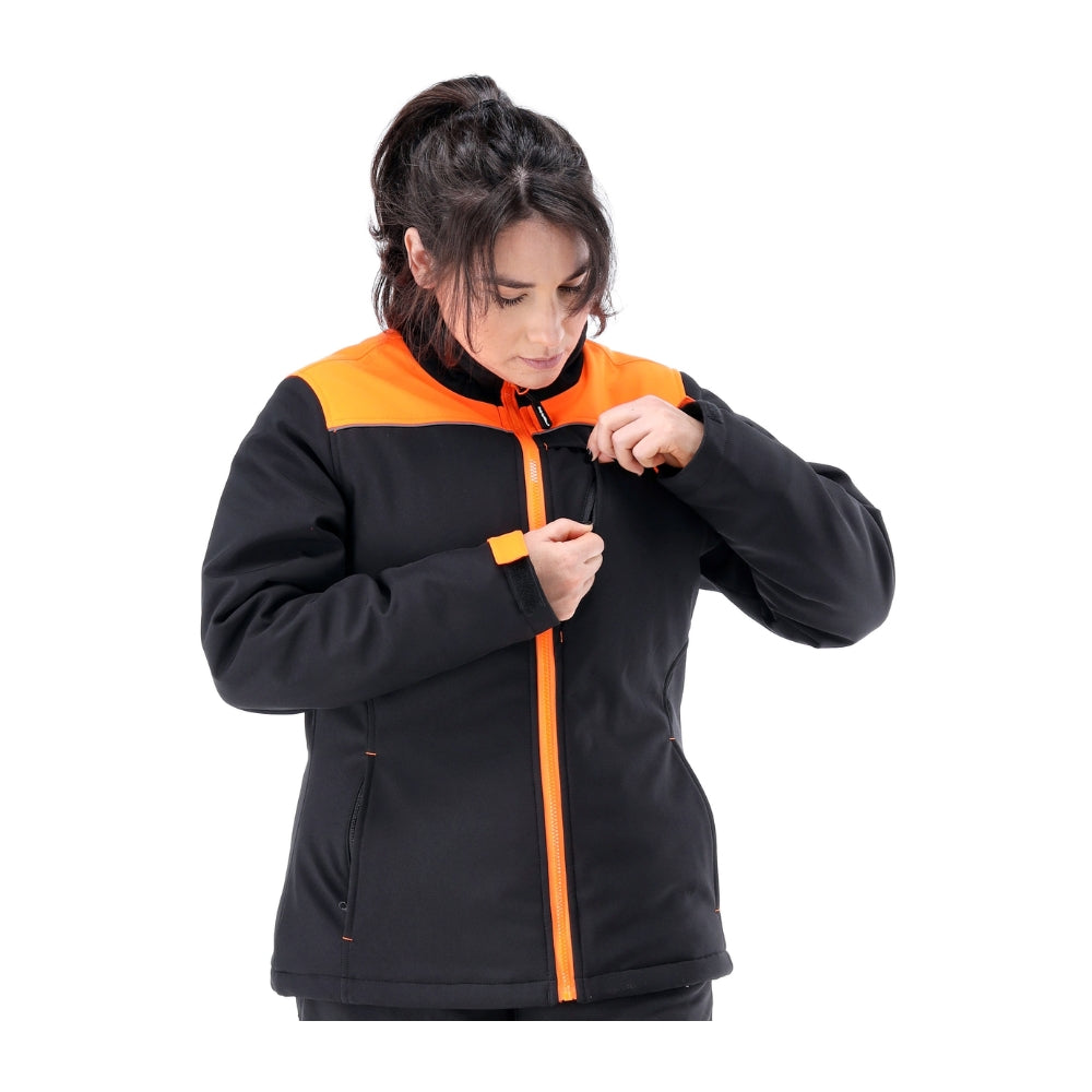 RefrigiWear Women's Two-Tone HiVis Insulated Softshell Jacket (Black/Orange) | All Security Equipment