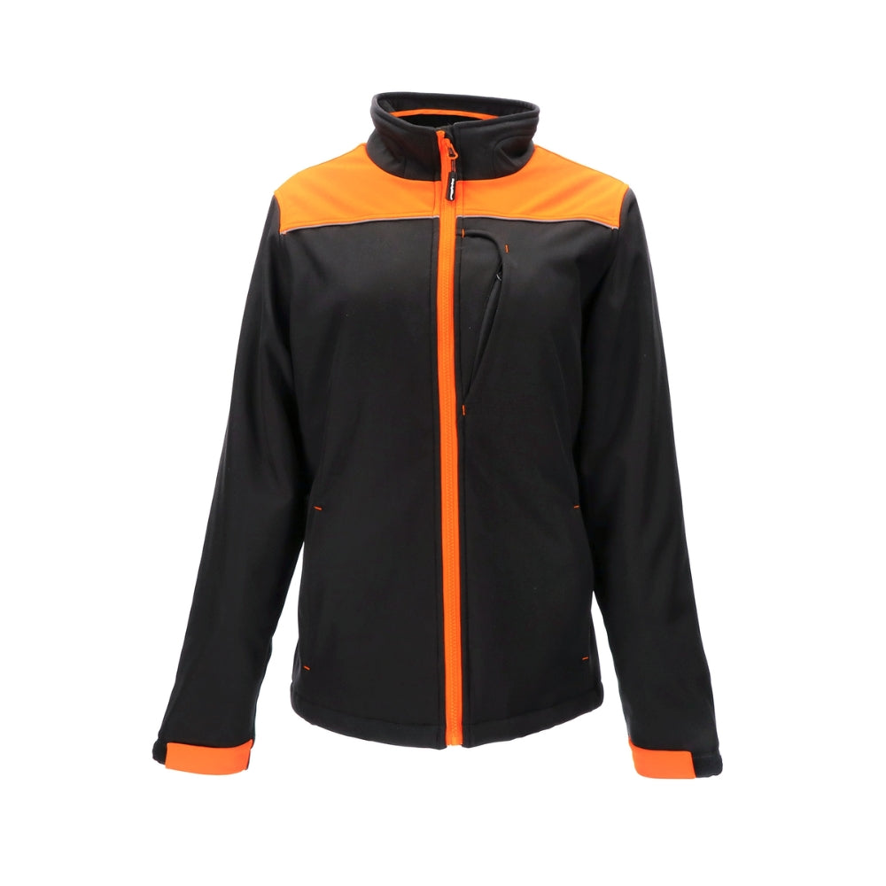 RefrigiWear Women's Two-Tone HiVis Insulated Softshell Jacket (Black/Orange) | All Security Equipment