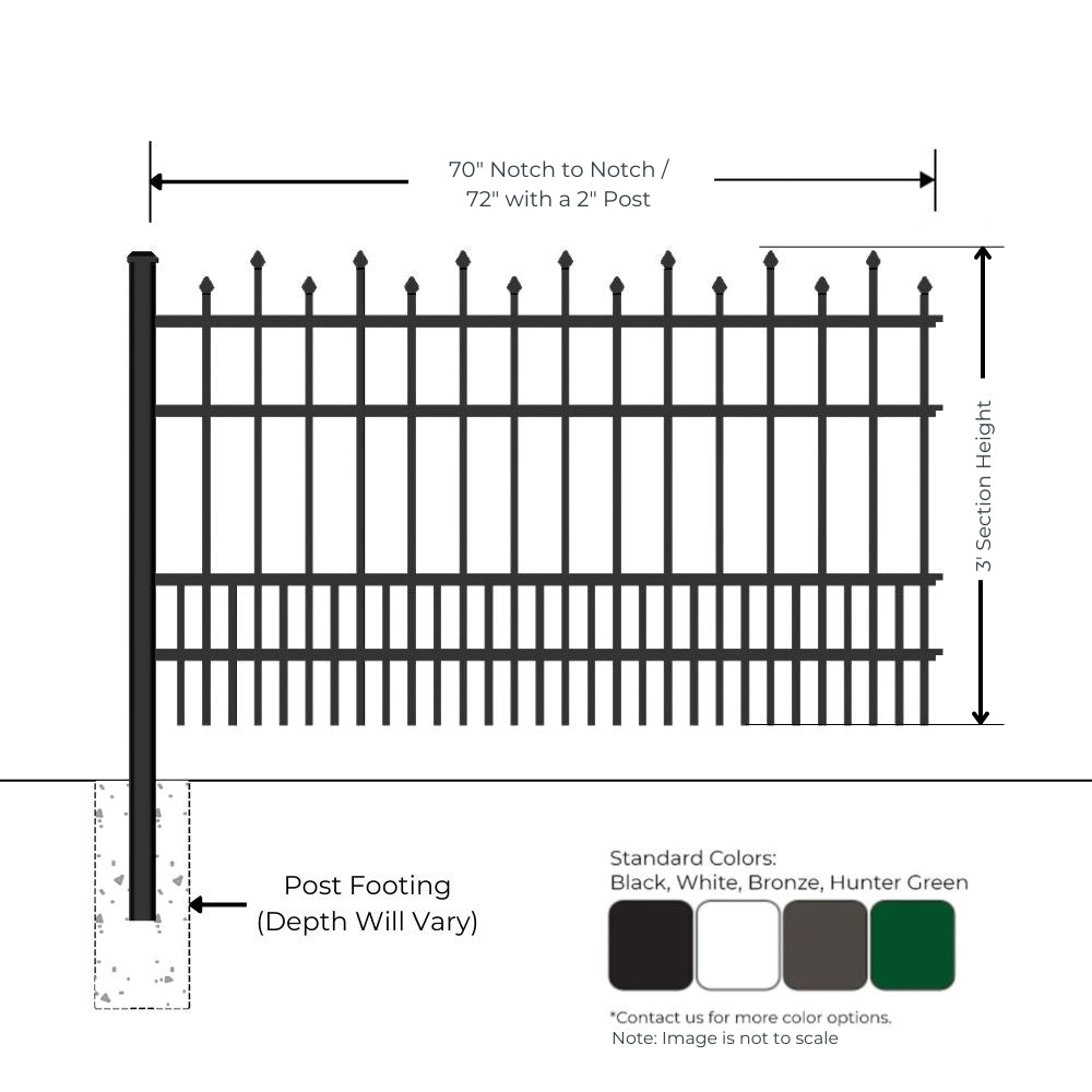 Residential Fence 3’ H x 6’ W Aluminum California Style - iDeal