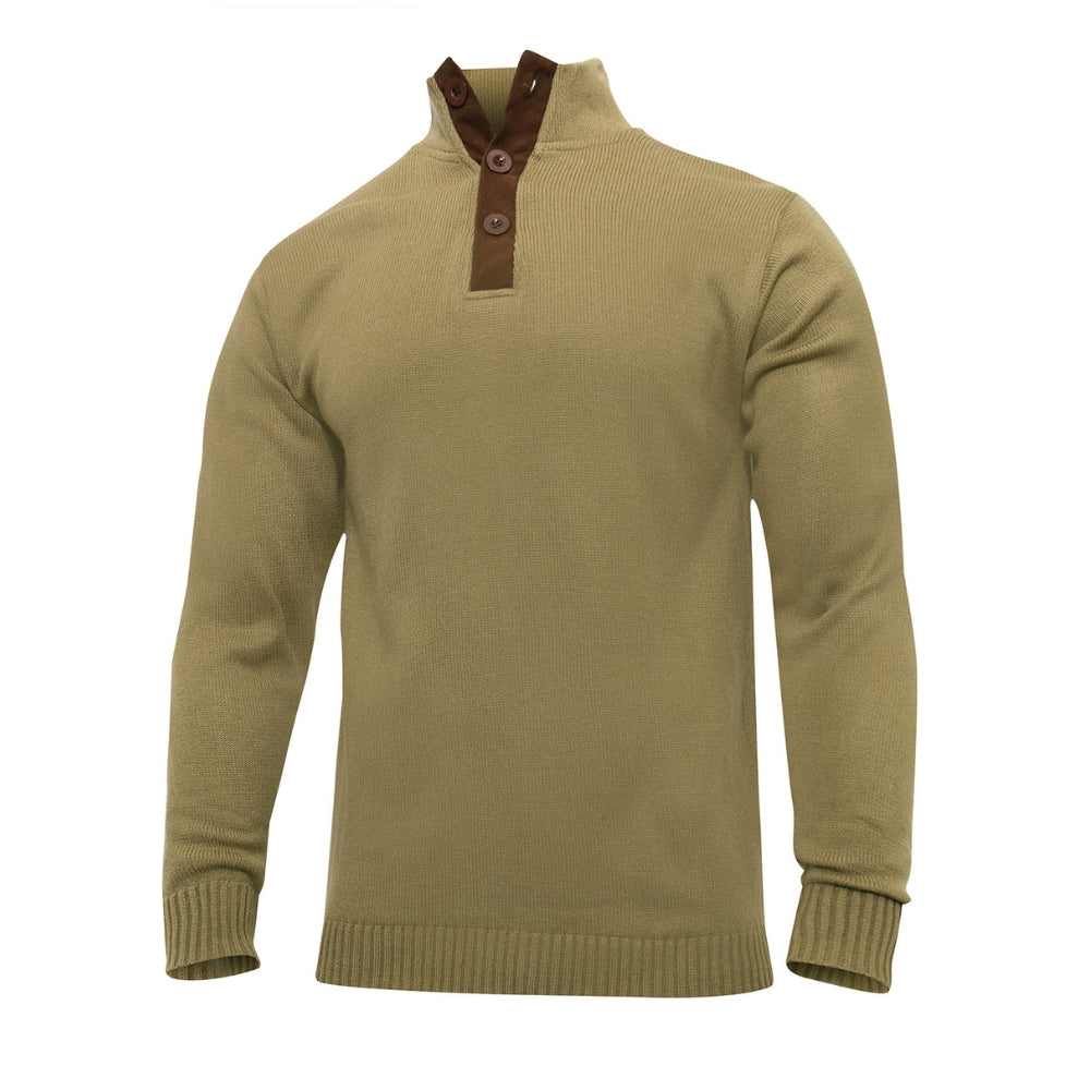 Rothco 3-Button Sweater With Suede Accents (Khaki)