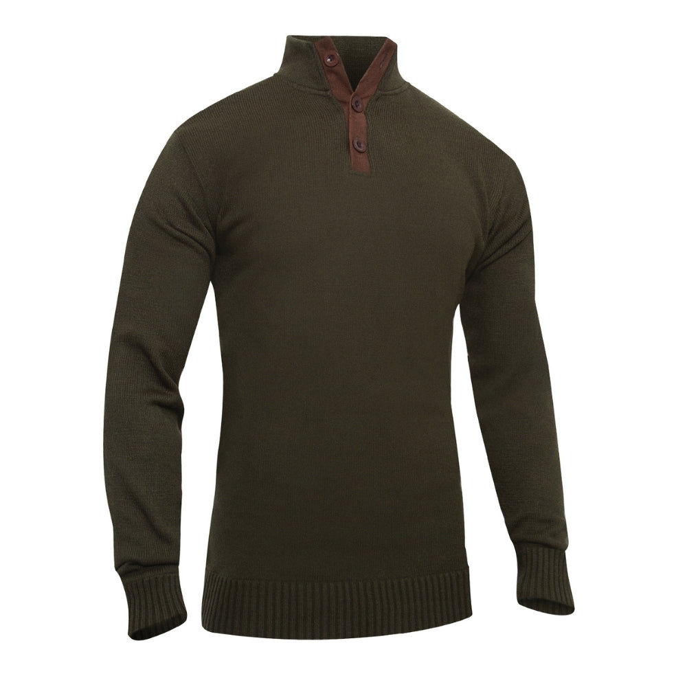 Rothco 3-Button Sweater With Suede Accents (Olive Drab) - 1