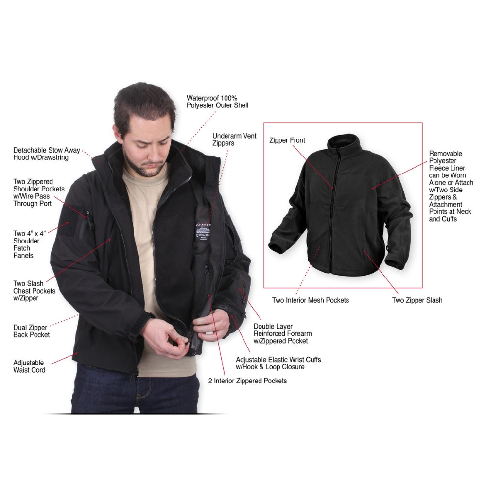 Rothco 3-in-1 Spec Ops Soft Shell Jacket (Black) - 8