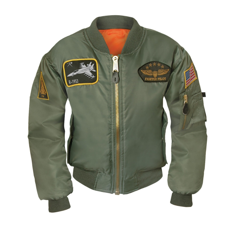 Rothco Kids Flight Jacket With Patches (Sage Green) - 1